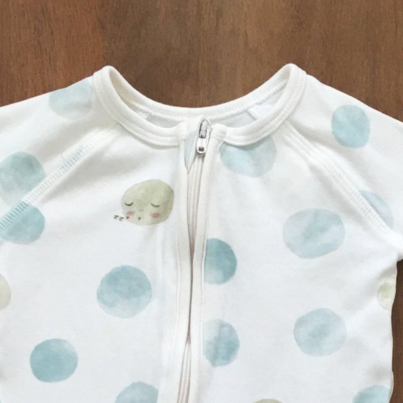 Pehr cream with blue and green dots long sleeve footie - Picture 3 of 3